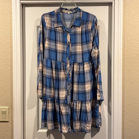 Ultra Flirt Blue and Tan Plaid Shirt Dress size XL like new - Picture 2 of 5
